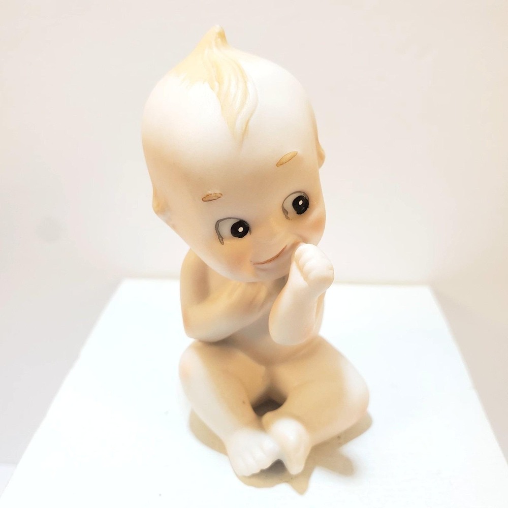 Vintage Kewpie Sucking Thumb Bisque Blue Wing Cherub Figurine Made In Japan